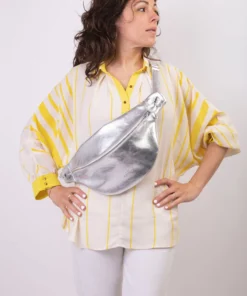 XL fanny pack, chest bag - Silver-colored cowhide leather