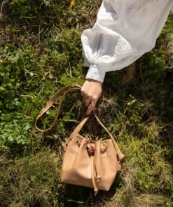 Bucket bag, mini leather bag, cappuccino color