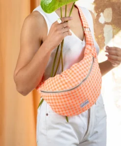 Fanny pack, chest bag - Neon pink gingham fabric